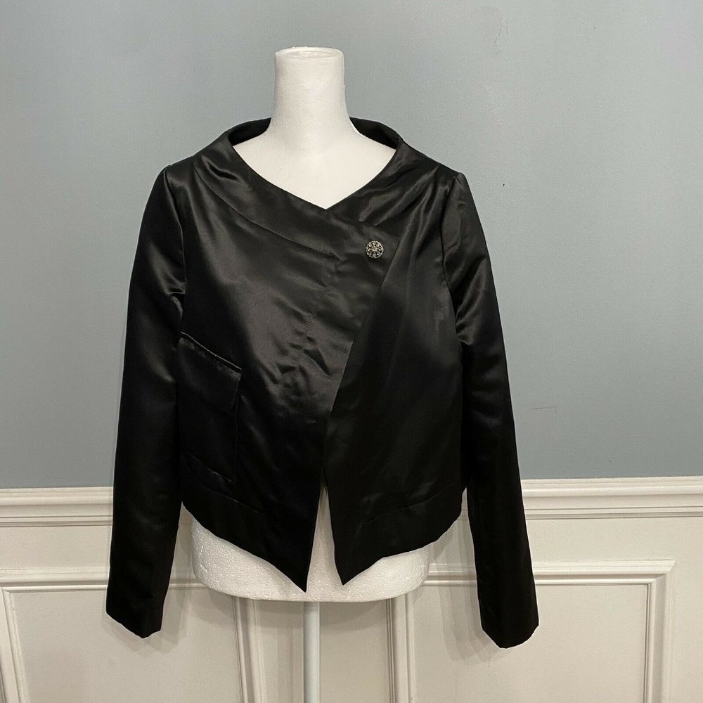 BCBGMaxazria Black Satin Bolero Jacket Formal Evening Womens Size XS Crop